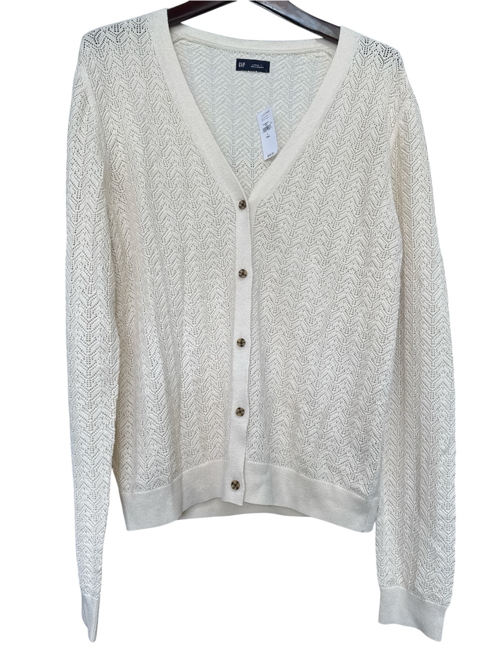 GAP Cream Open-Knit V-Neck Button Cardigan